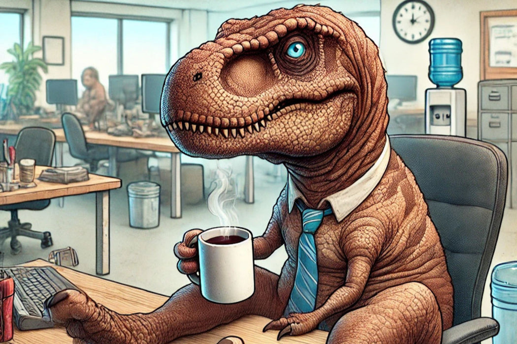 Premium Textil-Leinwand Dino im Büro