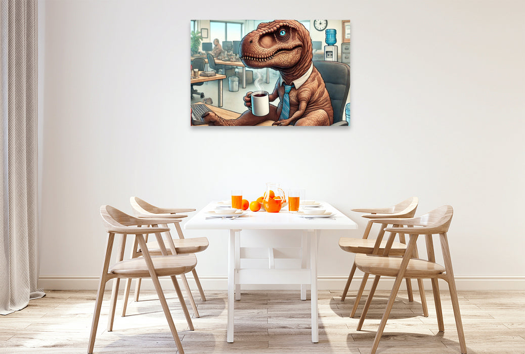 Premium Textil-Leinwand Dino im Büro
