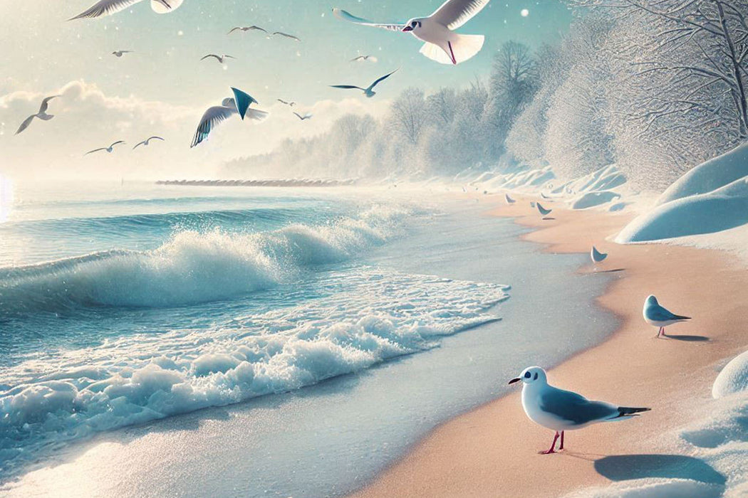 Premium Textil-Leinwand Kälte und Schnee in einer Meeresbucht