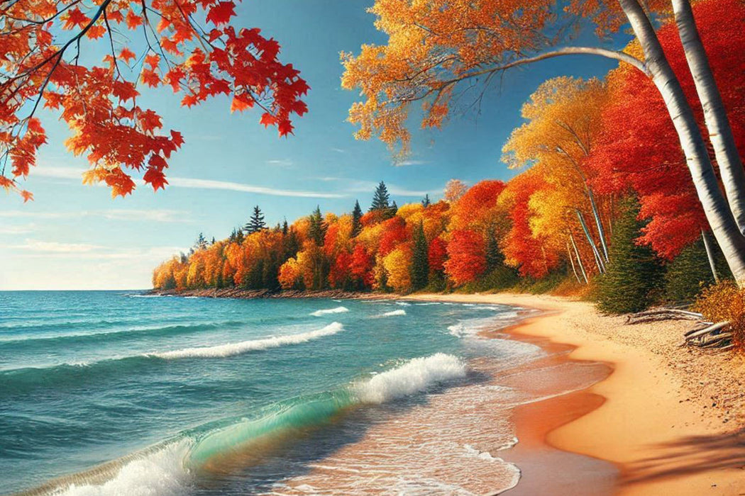 Premium Textil-Leinwand Herbstmoment am Meer