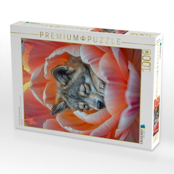 Träumender Wolf im Blütenzauber - CALVENDO Foto-Puzzle'