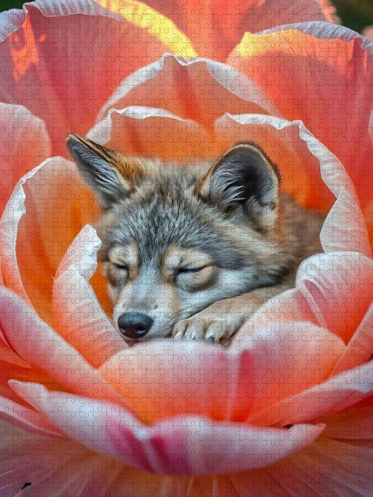 Träumender Wolf im Blütenzauber - CALVENDO Foto-Puzzle'