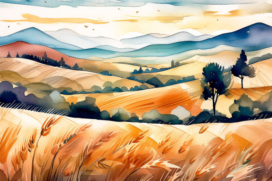 Premium Textil-Leinwand Reife Feldfrüchte in der fruchtbaren Ebene