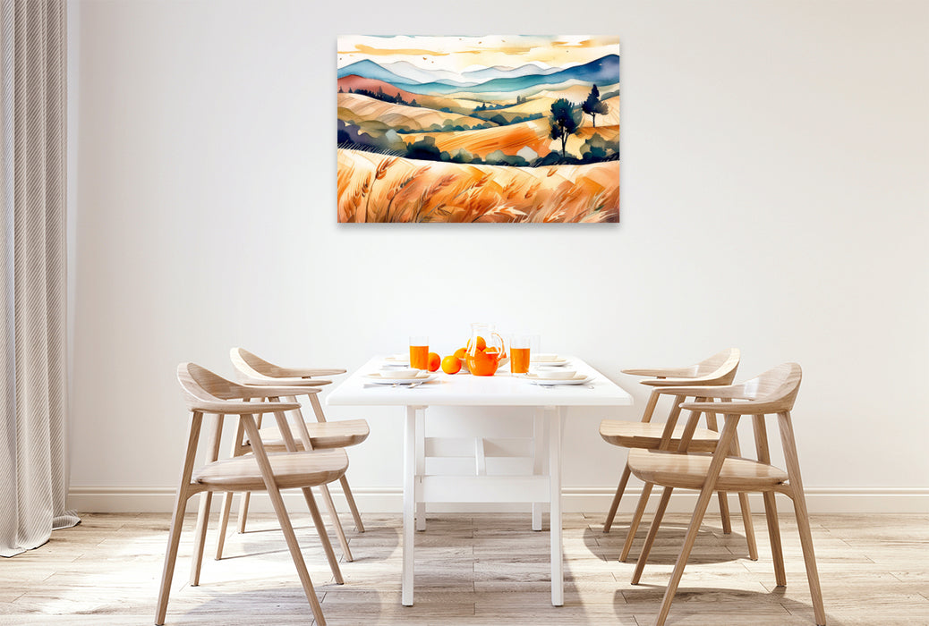 Premium Textil-Leinwand Reife Feldfrüchte in der fruchtbaren Ebene