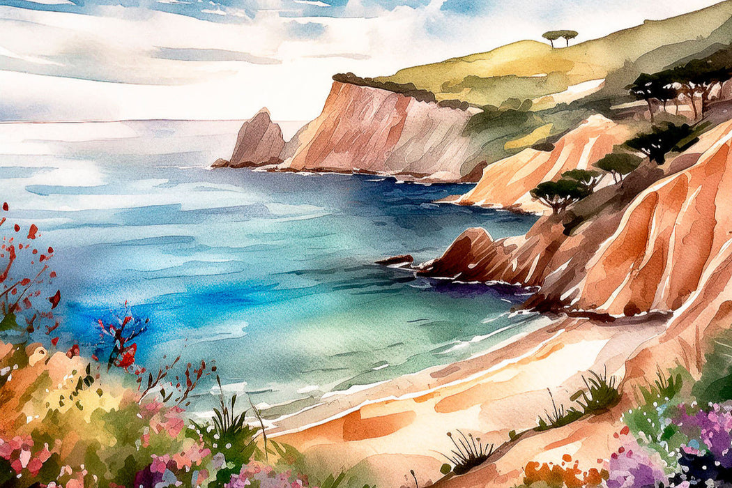 Premium Textil-Leinwand Felsenküste mit einer versteckten Badebucht