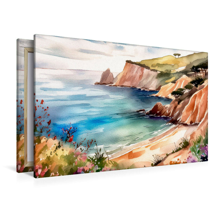 Premium Textil-Leinwand Felsenküste mit einer versteckten Badebucht