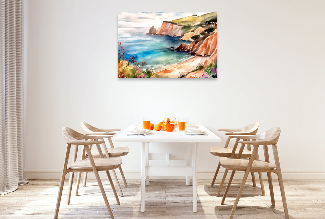 Premium Textil-Leinwand Felsenküste mit einer versteckten Badebucht