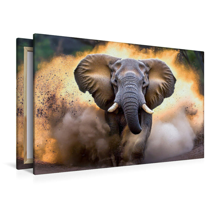 Premium Textil-Leinwand Mit hoher Geschwindigkeit durch den Sand - Elefant