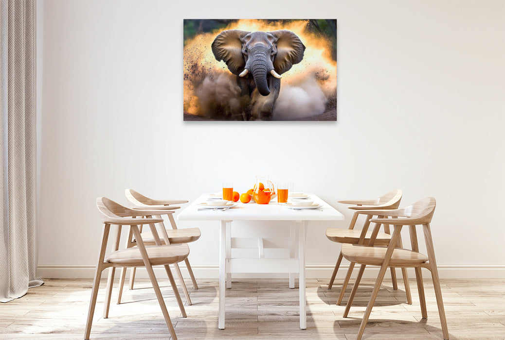 Premium Textil-Leinwand Mit hoher Geschwindigkeit durch den Sand - Elefant