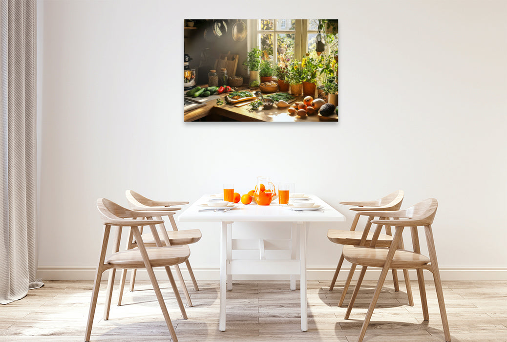 Premium Textil-Leinwand Frische Kräuter, frisches Gemüse