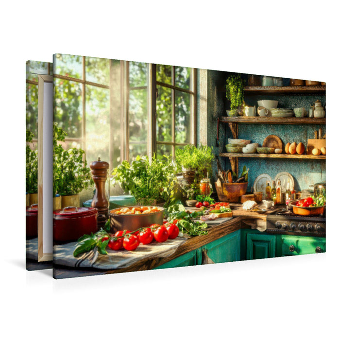 Premium Textil-Leinwand Die Küche - der Mittelpunkt zum Kochen und Genießen