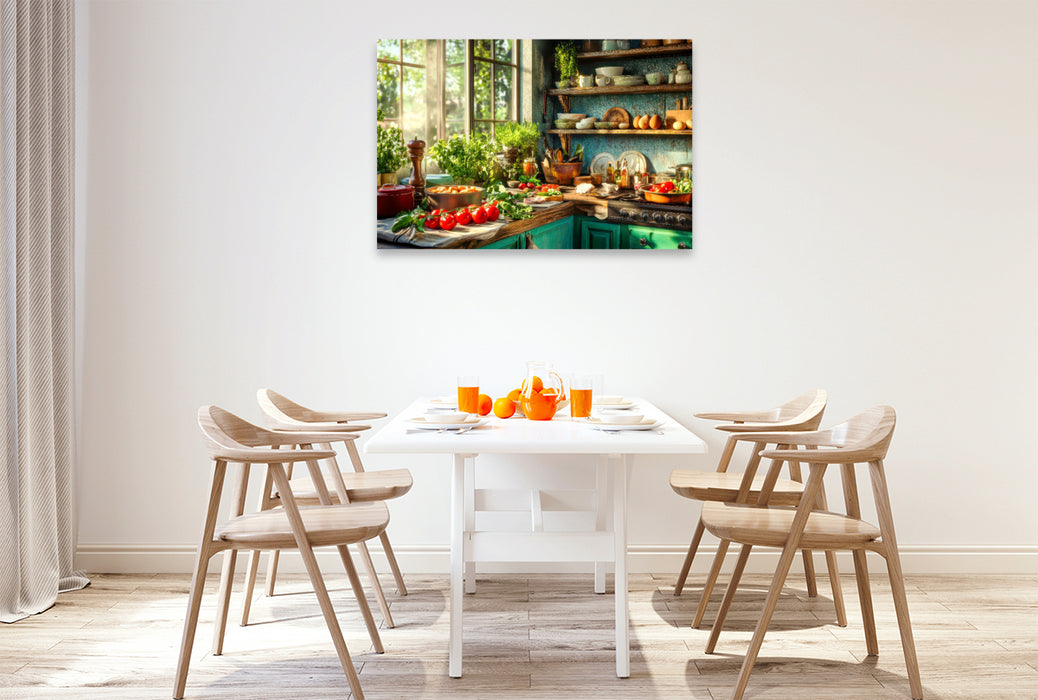 Premium Textil-Leinwand Die Küche - der Mittelpunkt zum Kochen und Genießen