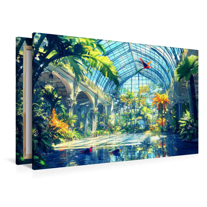Premium Textil-Leinwand Tropisches Paradies im Gewächshaus - Anime Landschaft