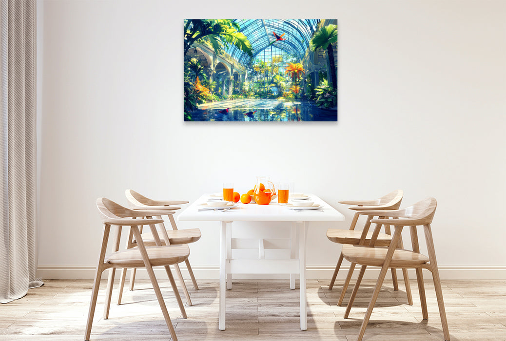Premium Textil-Leinwand Tropisches Paradies im Gewächshaus - Anime Landschaft
