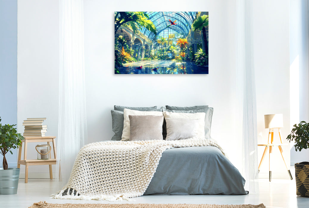 Premium Textil-Leinwand Tropisches Paradies im Gewächshaus - Anime Landschaft