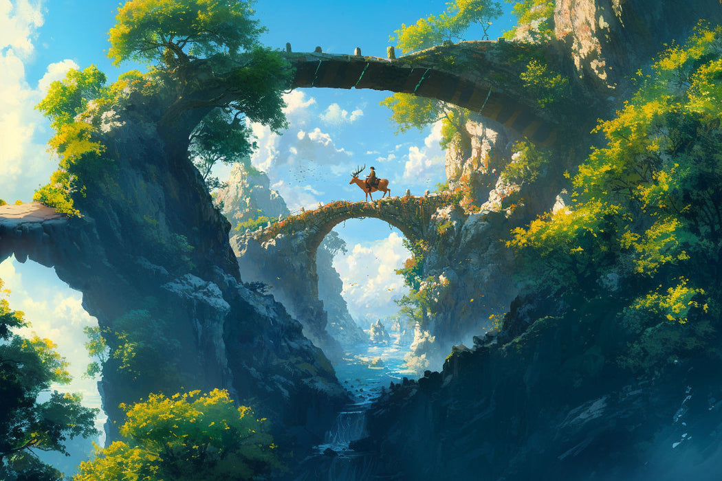 Premium Textil-Leinwand Brücken in allen Ebenen - Anime Landschaft