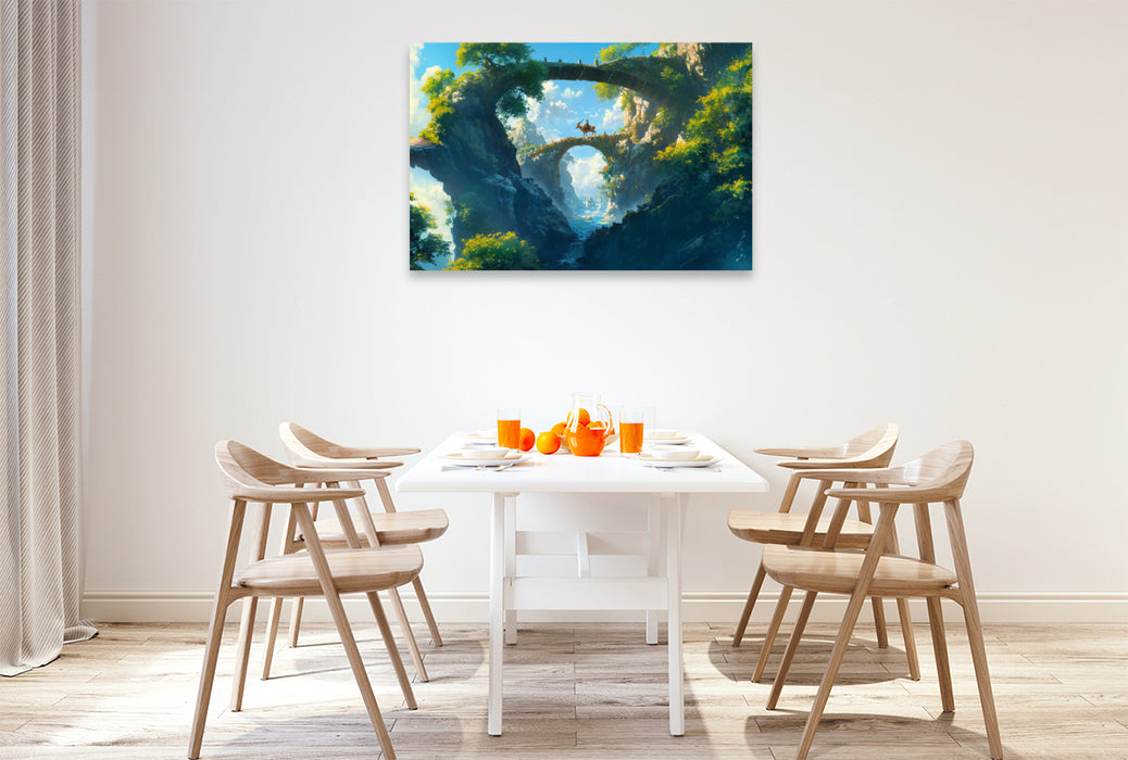 Premium Textil-Leinwand Brücken in allen Ebenen - Anime Landschaft