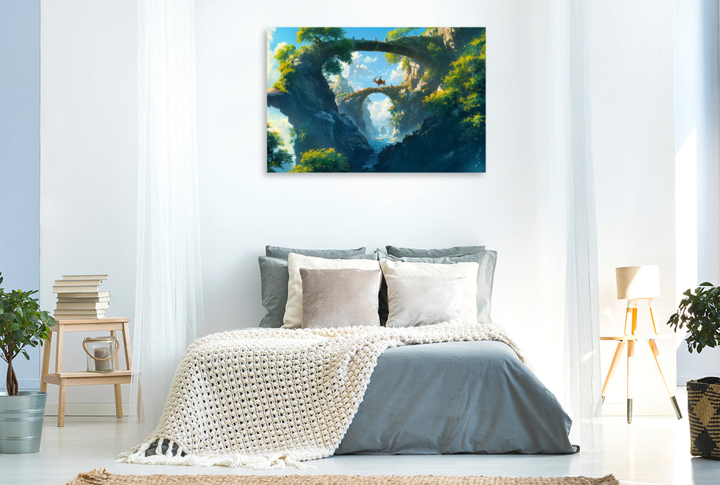 Premium Textil-Leinwand Brücken in allen Ebenen - Anime Landschaft