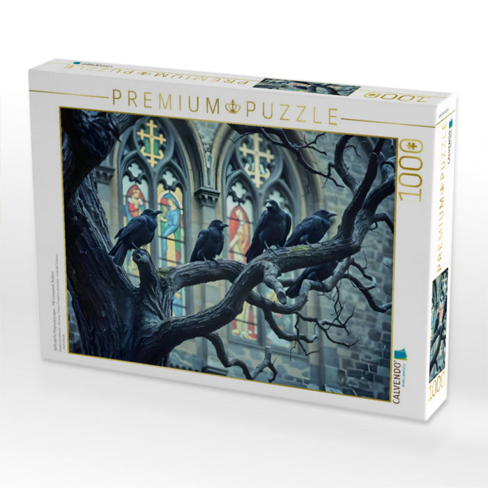 Geflüsterte Prophezeiungen - HD-Leinwand „Krähen & alte Kirche“ - CALVENDO Foto-Puzzle'