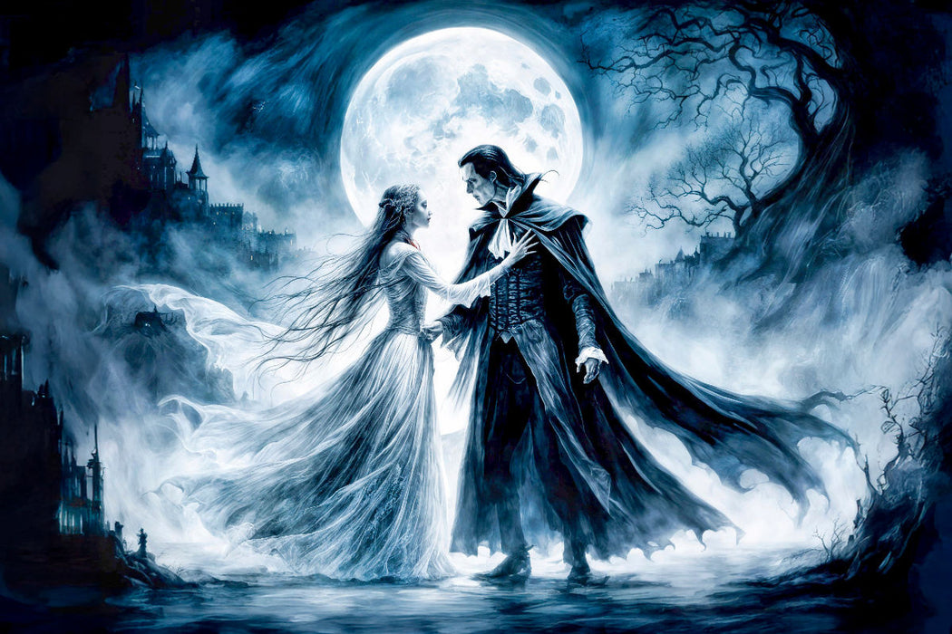 Premium Textil-Leinwand Vampirpaar im Mondschein im Stil der dunklen Romantik