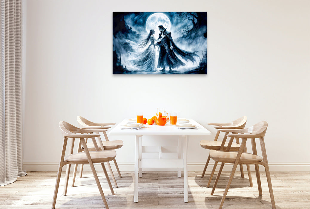 Premium Textil-Leinwand Vampirpaar im Mondschein im Stil der dunklen Romantik