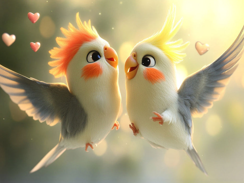 Duett im Flug - Zwei Nymphensittiche - CALVENDO Foto-Puzzle'