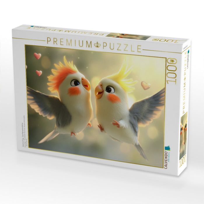 Duett im Flug - Zwei Nymphensittiche - CALVENDO Foto-Puzzle'