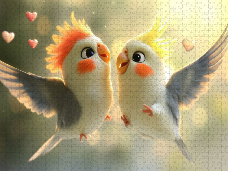 Duett im Flug - Zwei Nymphensittiche - CALVENDO Foto-Puzzle'