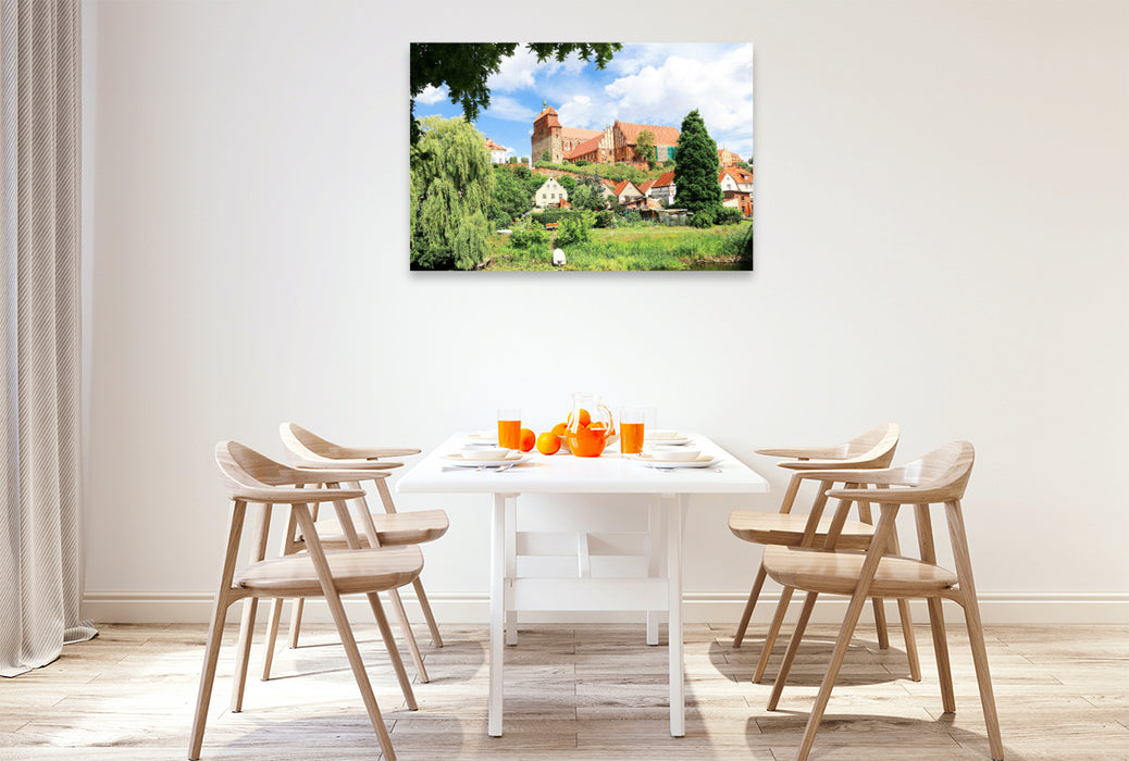 Premium Textil-Leinwand Havelberg, Blick über die Havel zum Dom St. Marien