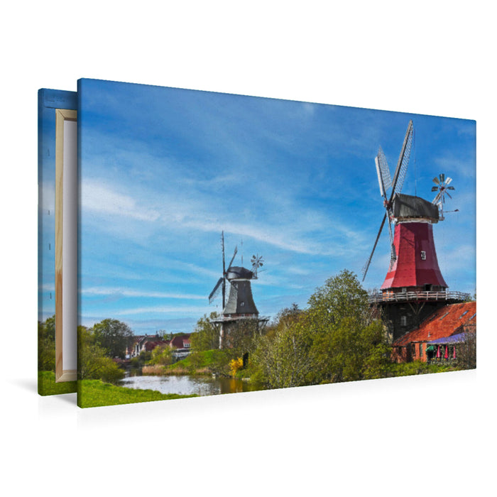 Premium Textil-Leinwand Die Zwillingsmühlen von Greetsiel