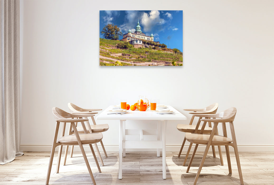 Premium Textil-Leinwand Das Spitzhaus in Radebeul