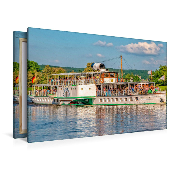 Premium Textil-Leinwand Raddampfer auf der Elbe