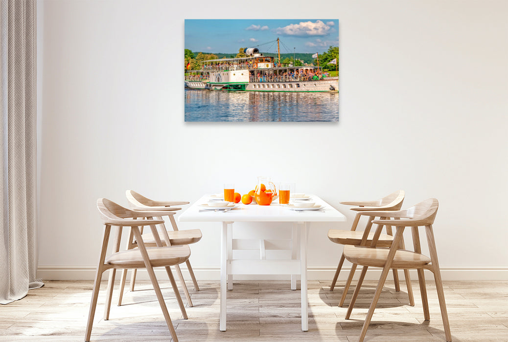 Premium Textil-Leinwand Raddampfer auf der Elbe