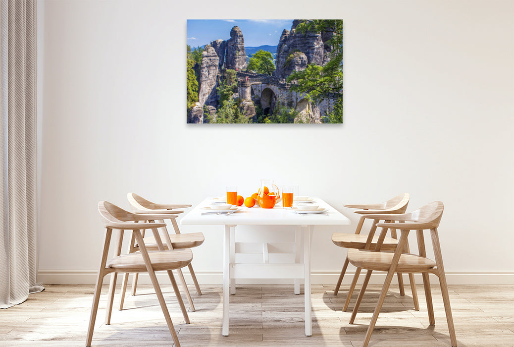 Premium Textil-Leinwand Basteibrücke in der Sächsischen Schweiz