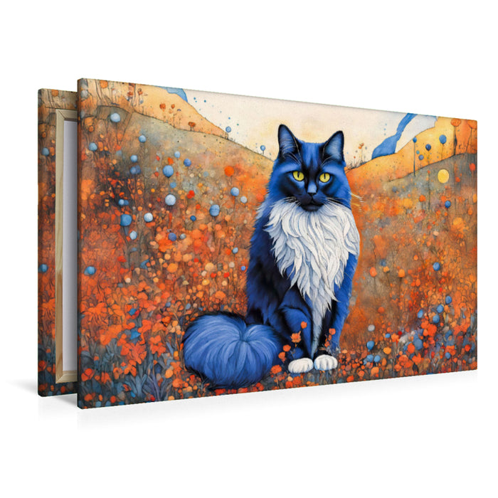 Premium Textil-Leinwand Majestätische blaue Katze im Feld