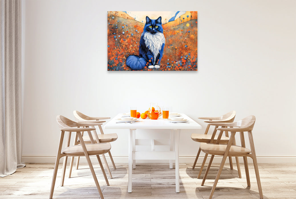 Premium Textil-Leinwand Majestätische blaue Katze im Feld