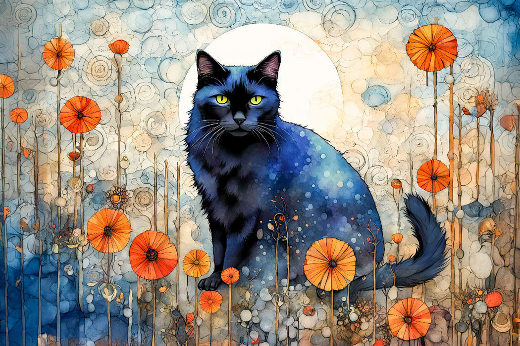 Premium Textil-Leinwand Katzenzauber im Mohnfeld