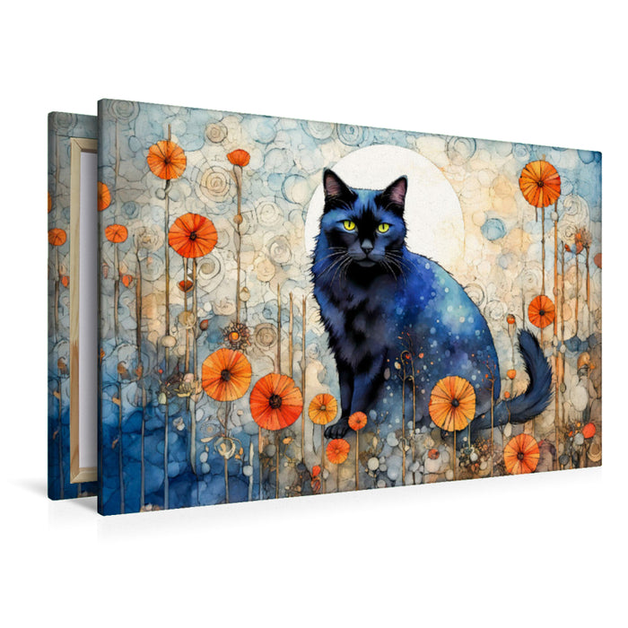 Premium Textil-Leinwand Katzenzauber im Mohnfeld