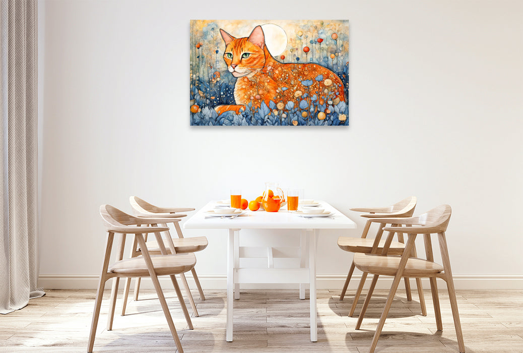 Premium Textil-Leinwand Mondschein und Blütenzauber