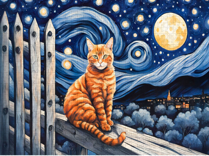 Aquarell Katze unterm Nachthimmel - CALVENDO Foto-Puzzle'