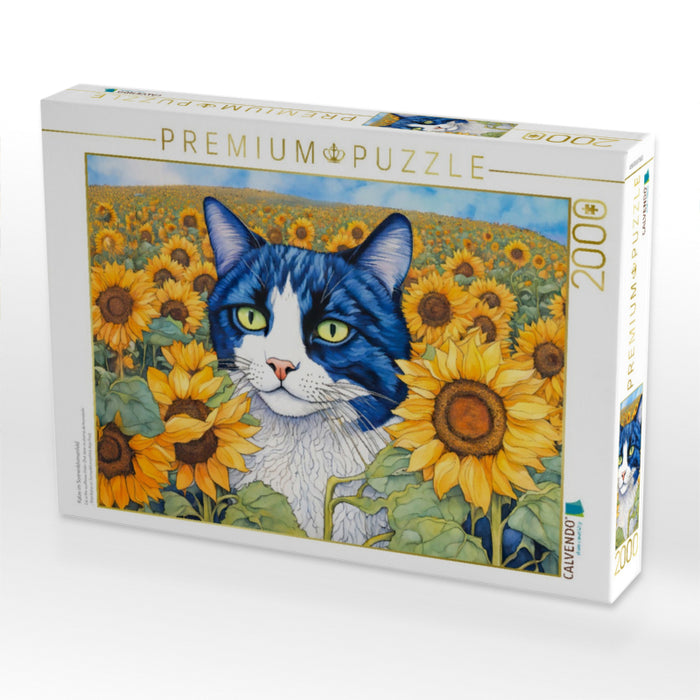 Katze im Sonnenblumenfeld - CALVENDO Foto-Puzzle'