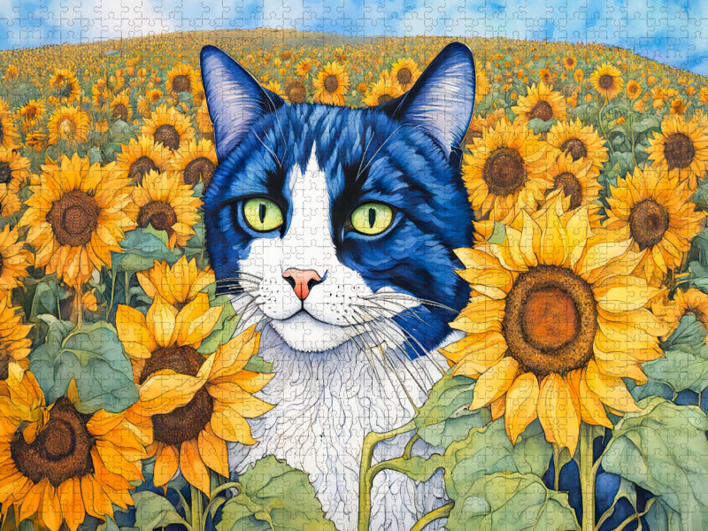 Katze im Sonnenblumenfeld - CALVENDO Foto-Puzzle'