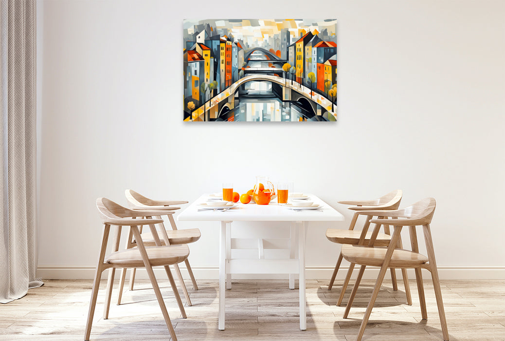 Premium Textil-Leinwand Herbststimmung in der abstrakten Metropole