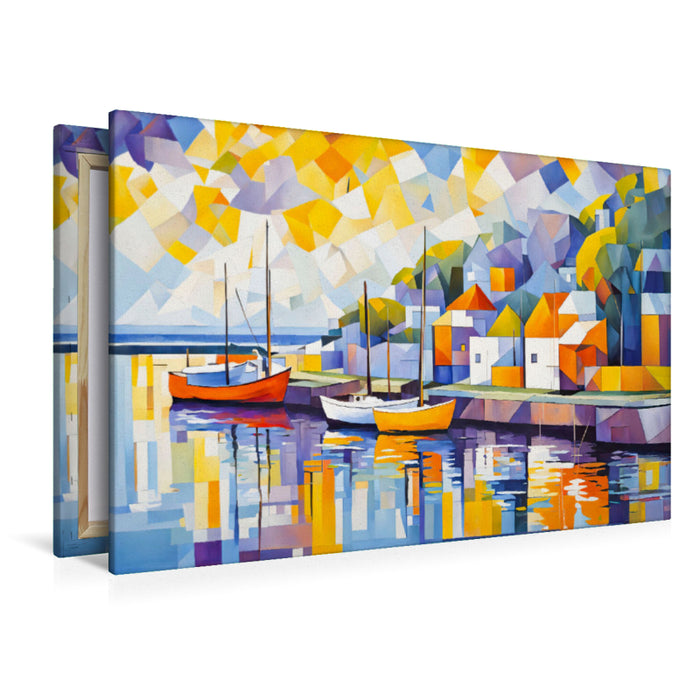 Premium Textil-Leinwand Boote im Hafen bei Abendsonne