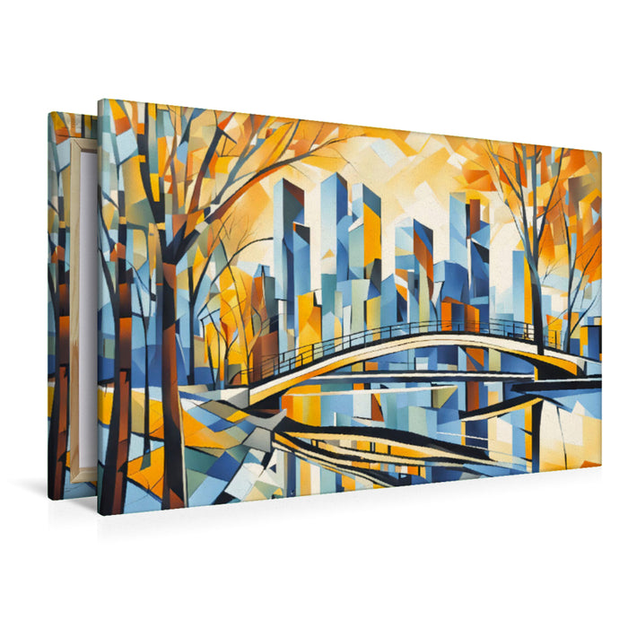 Premium Textil-Leinwand Spiegelnde Skyline im farbenfrohen Herbst