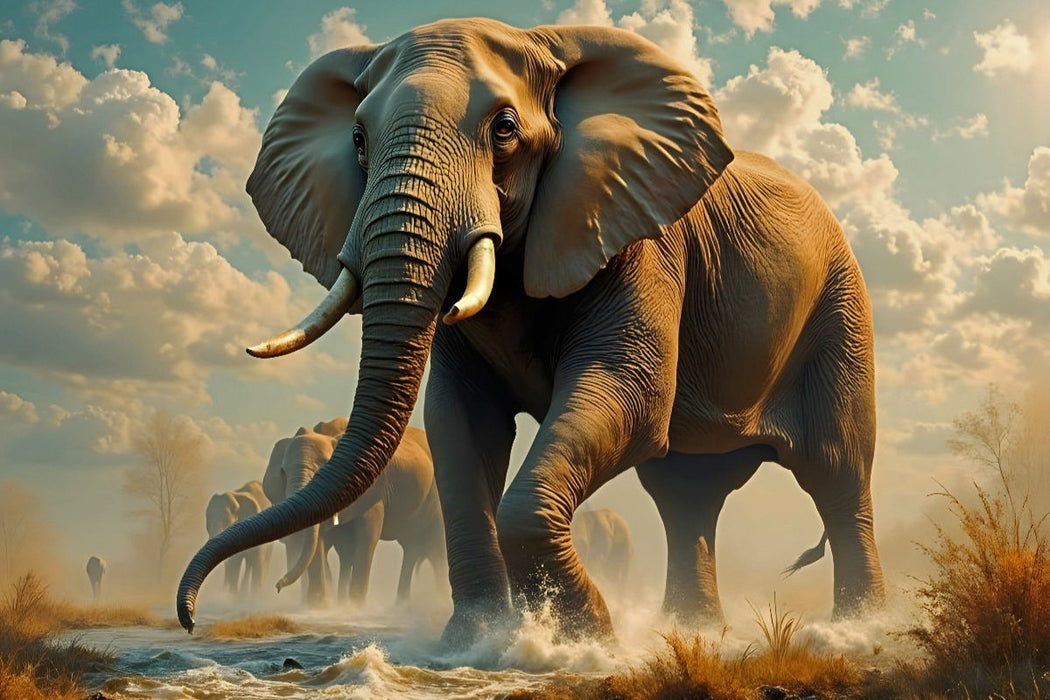 Premium Textil-Leinwand Elefant