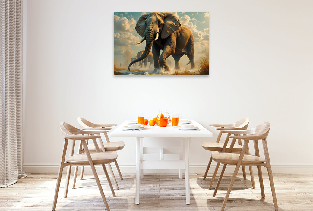Premium Textil-Leinwand Elefant