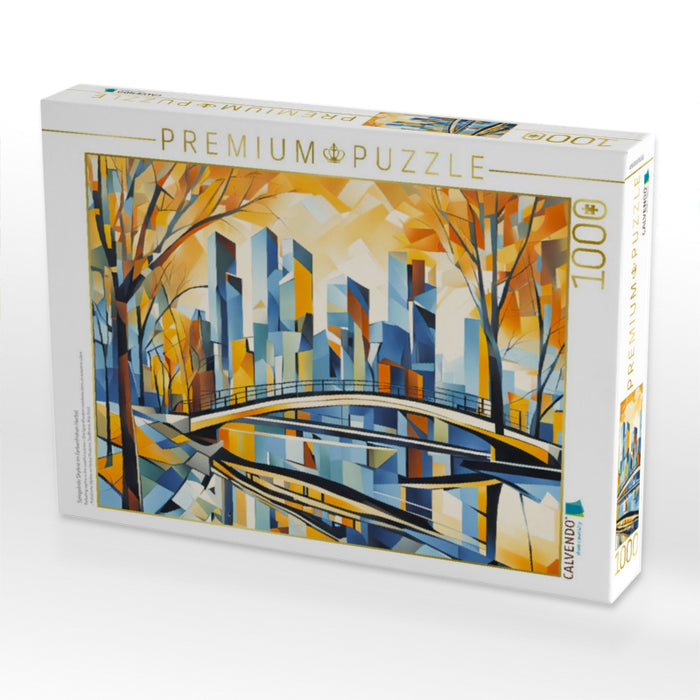 Spiegelnde Skyline im farbenfrohen Herbst - CALVENDO Foto-Puzzle'