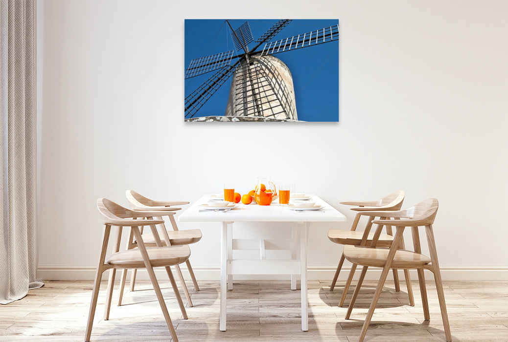 Premium Textil-Leinwand Traditionelle Windmühle auf Mallorca