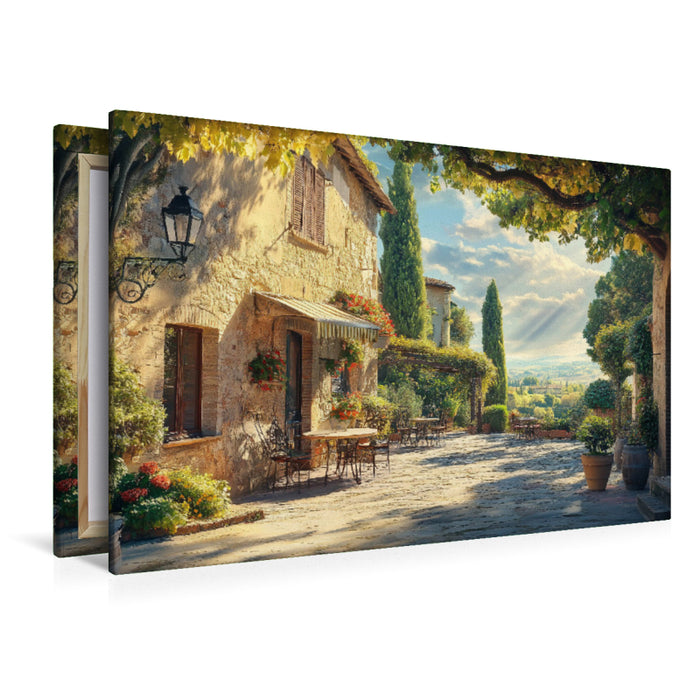 Premium Textil-Leinwand Ein Motiv aus dem Kalender Zypressen und Weinberge